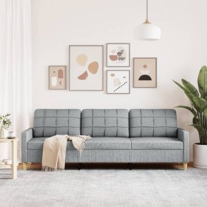 vidaXL vidaXL Sofa 3-osobowa, jasnoszara, 210 cm, tapicerowana tkaniną 3