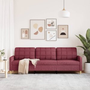 vidaXL vidaXL Sofa 3-osobowa, winna czerwień, 210 cm,tapicerowana tkaniną 3