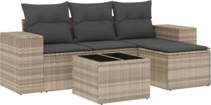 vidaXL 5-cz. zestaw mebli do ogrodu, poduszki, jasnoszary rattan PE 2