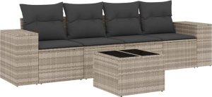 vidaXL 5-cz. zestaw mebli do ogrodu, poduszki, jasnoszary rattan PE 2
