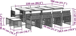 vidaXL 13-cz. zestaw mebli ogrodowych z poduszkami, szary rattan PE 11