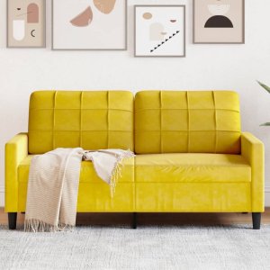 vidaXL Sofa 2-osobowa, żółta, 140 cm, tapicerowana aksamitem 1