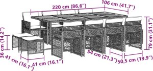 vidaXL 13-cz. zestaw mebli ogrodowych z poduszkami, szary rattan PE 11