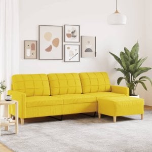 vidaXL vidaXL Sofa 3-osobowa, jasnożółta, 210 cm, tapicerowana tkaniną 1