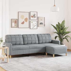 vidaXL vidaXL 3-osobowa sofa z podnóżkiem, jasnoszary, 210 cm, tkaniną 1