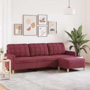 vidaXL vidaXL 3-osobowa sofa z podnóżkiem winna czerwień 210 cm, tkaniną 1