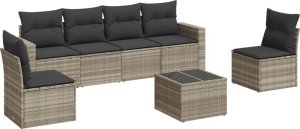 vidaXL 7-cz. zestaw wypoczynkowy do ogrodu, z poduszkami, jasnoszary 2