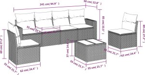 vidaXL 7-cz. zestaw wypoczynkowy do ogrodu, z poduszkami, jasnoszary 3