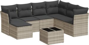vidaXL 8-cz. zestaw mebli ogrodowych, poduszki, jasnoszary polirattan 2
