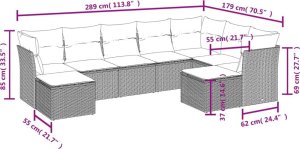vidaXL vidaXL 9-cz. zestaw mebli ogrodowych, poduszki, jasnoszary polirattan 3