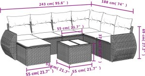 vidaXL 8-cz. zestaw mebli ogrodowych, poduszki, jasnoszary polirattan 9