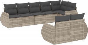 vidaXL vidaXL 8-cz. zestaw mebli ogrodowych, poduszki, jasnoszary polirattan 2