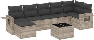 vidaXL 8-cz. zestaw mebli ogrodowych, poduszki, jasnoszary polirattan 2
