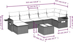 vidaXL 8-cz. zestaw mebli ogrodowych, poduszki, jasnoszary polirattan 10