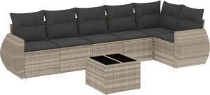 vidaXL 7-cz. zestaw wypoczynkowy do ogrodu, z poduszkami, jasnoszary 2