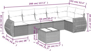vidaXL 7-cz. zestaw wypoczynkowy do ogrodu, z poduszkami, jasnoszary 8