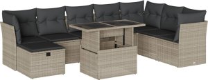 vidaXL 9-cz. zestaw mebli ogrodowych, poduszki, jasnoszary polirattan 2