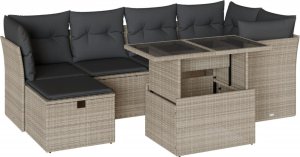 vidaXL 7-cz. zestaw wypoczynkowy do ogrodu, z poduszkami, jasnoszary 2