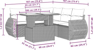 vidaXL 6-cz. zestaw mebli ogrodowych, z poduszkami, jasnoszary 10