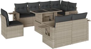 vidaXL 9-cz. zestaw mebli ogrodowych, poduszki, jasnoszary polirattan 2