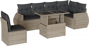 vidaXL 7-cz. zestaw wypoczynkowy do ogrodu, z poduszkami, jasnoszary 2