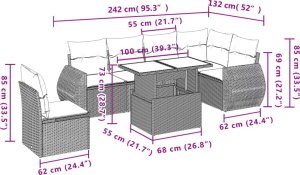 vidaXL 7-cz. zestaw wypoczynkowy do ogrodu, z poduszkami, jasnoszary 10