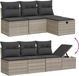 vidaXL 9-cz. zestaw mebli ogrodowych, poduszki, jasnoszary polirattan 3