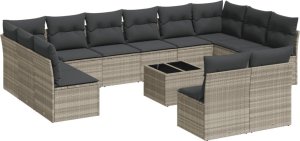 vidaXL 13-cz. zestaw mebli ogrodowych, z poduszkami, jasnoszary 2