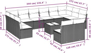 vidaXL 13-cz. zestaw mebli ogrodowych, z poduszkami, jasnoszary 3
