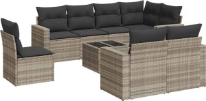 vidaXL 9-cz. zestaw mebli ogrodowych, poduszki, jasnoszary polirattan 2