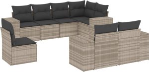 vidaXL vidaXL 8-cz. zestaw mebli ogrodowych, poduszki, jasnoszary polirattan 2