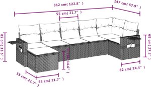 vidaXL vidaXL 7-cz. zestaw wypoczynkowy do ogrodu, z poduszkami, jasnoszary 8