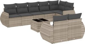 vidaXL 9-cz. zestaw mebli ogrodowych, poduszki, jasnoszary polirattan 2