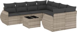 vidaXL 9-cz. zestaw mebli ogrodowych, poduszki, jasnoszary polirattan 2