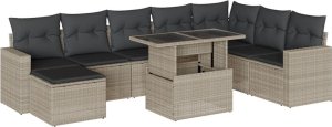 vidaXL 9-cz. zestaw mebli ogrodowych, poduszki, jasnoszary polirattan 2