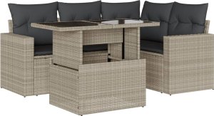 vidaXL 5-cz. zestaw mebli do ogrodu, poduszki, jasnoszary rattan PE 2