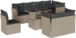 vidaXL 9-cz. zestaw mebli ogrodowych, poduszki, jasnoszary polirattan 2