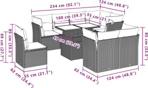 vidaXL 9-cz. zestaw mebli ogrodowych, poduszki, jasnoszary polirattan 9