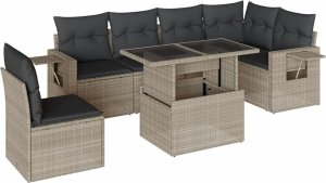 vidaXL 7-cz. zestaw wypoczynkowy do ogrodu, z poduszkami, jasnoszary 2