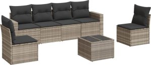 vidaXL vidaXL 7-cz. zestaw wypoczynkowy do ogrodu, z poduszkami, jasnoszary 2