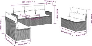vidaXL vidaXL 7-cz. zestaw wypoczynkowy do ogrodu, z poduszkami, jasnoszary 3