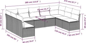 vidaXL vidaXL 9-cz. zestaw mebli ogrodowych, poduszki, jasnoszary polirattan 3