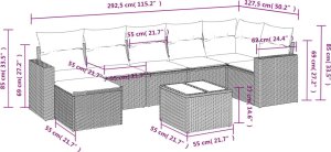 vidaXL 8-cz. zestaw mebli ogrodowych, poduszki, jasnoszary polirattan 3