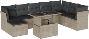 vidaXL 9-cz. zestaw mebli ogrodowych, poduszki, jasnoszary polirattan 2