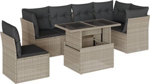 vidaXL 7-cz. zestaw wypoczynkowy do ogrodu, z poduszkami, jasnoszary 2