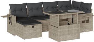 vidaXL vidaXL 7-cz. zestaw wypoczynkowy do ogrodu, z poduszkami, jasnoszary 2