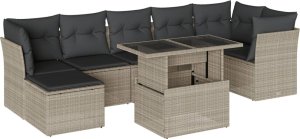 vidaXL vidaXL 8-cz. zestaw mebli ogrodowych, poduszki, jasnoszary polirattan 2