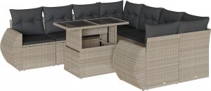 vidaXL vidaXL 9-cz. zestaw mebli ogrodowych, poduszki, jasnoszary polirattan 2