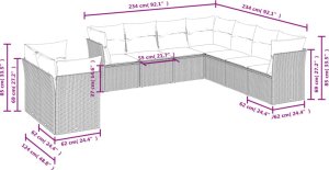 vidaXL vidaXL 9-cz. zestaw mebli ogrodowych, poduszki, jasnoszary polirattan 3