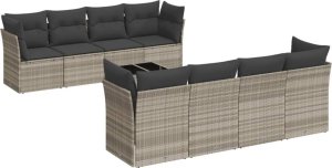 vidaXL 9-cz. zestaw mebli ogrodowych, poduszki, jasnoszary polirattan 2